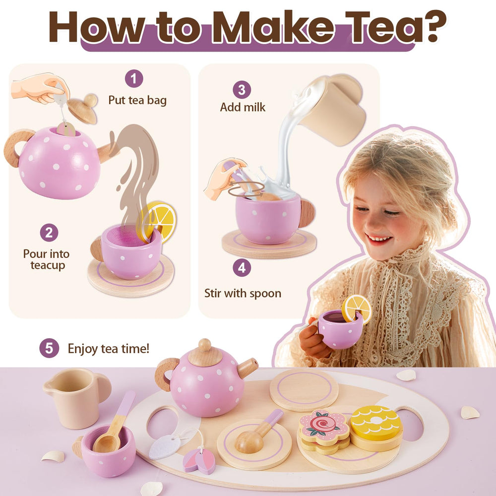 Buyger wooden tea set milk cup enhances role-play and sharing moments.
