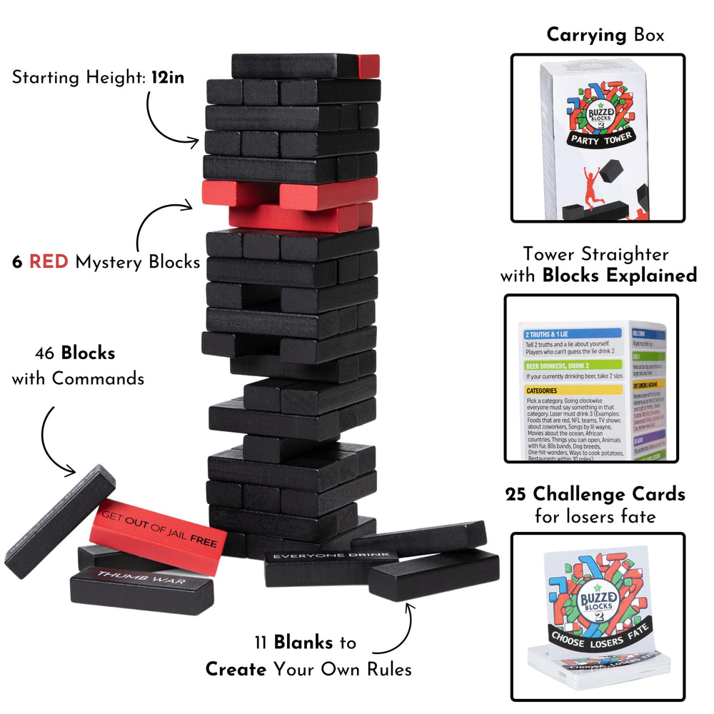 Buzzed Blocks red mystery blocks add surprise during play.