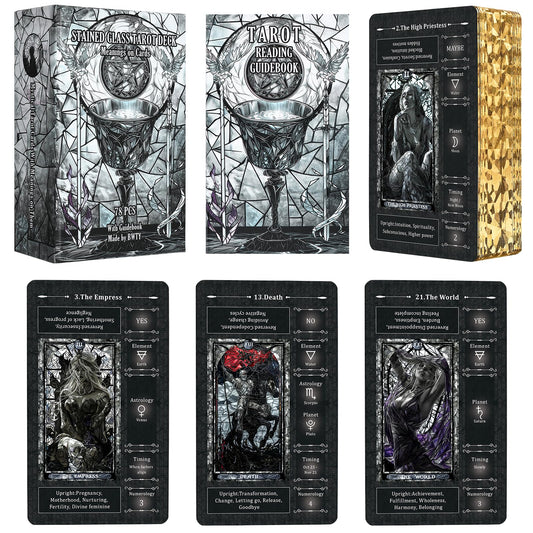 BWTY black stained-glass tarot cards for beginners with clear symbolism.