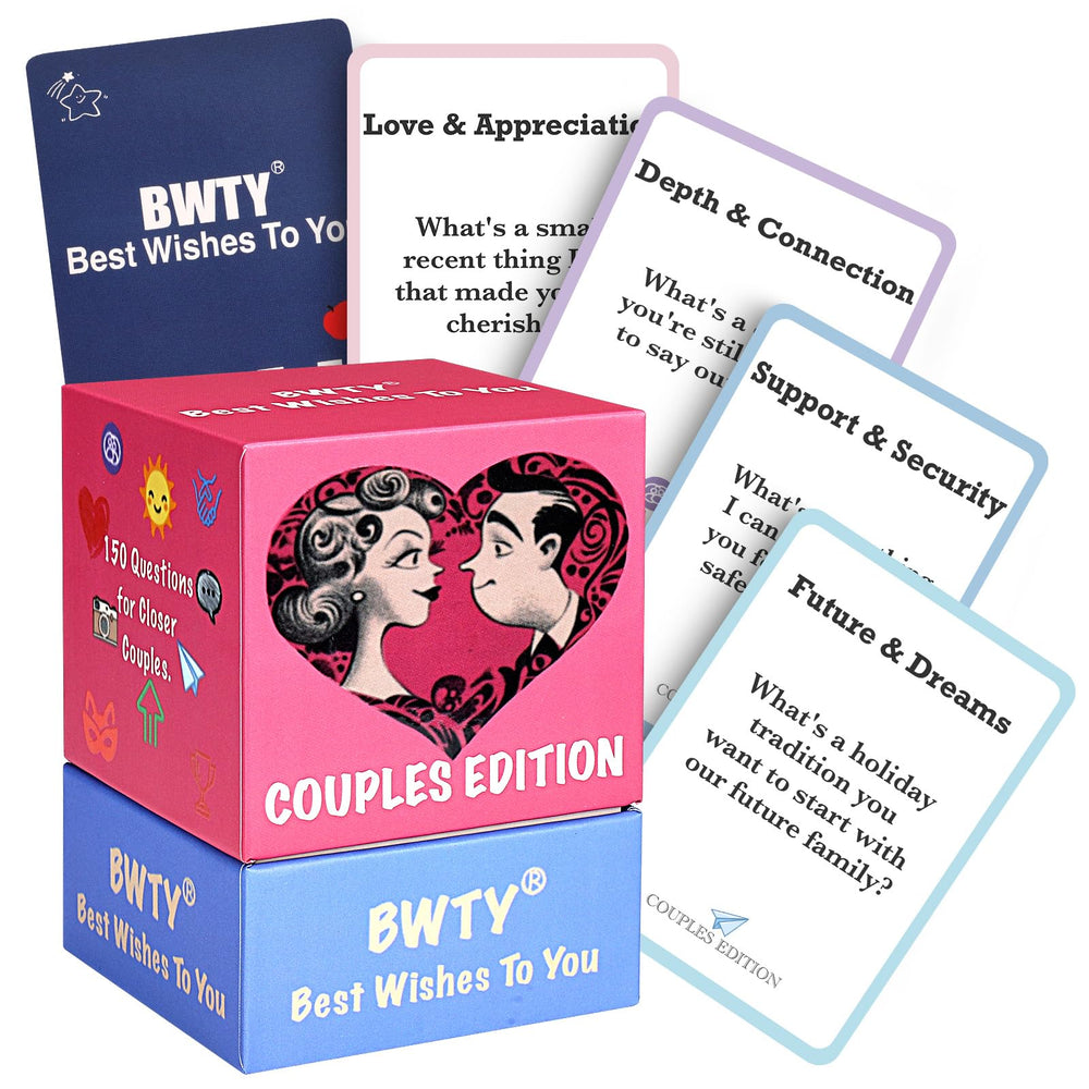 BWTY card deck cover, sturdy travel case for couples' prompts.