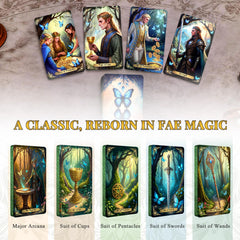 BWTY Best Wishes to You Fairy Tarot deck open spread shows forest symbols.