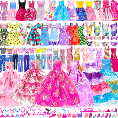 BYMORE 138-pcs doll clothes box showcasing complete outfits for creative storytelling.