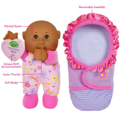 Cabbage Patch Kids swaddle blanket removable, simplifying dressing and care during pretend play.