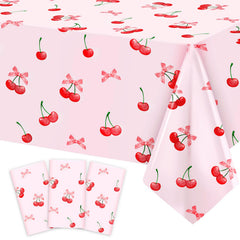 Caisehabu 3pc cherry birthday tablecloth pack adds vibrant color to party tables.