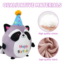 CAIYUEGG raccoon plush with happy birthday sign, playful decor