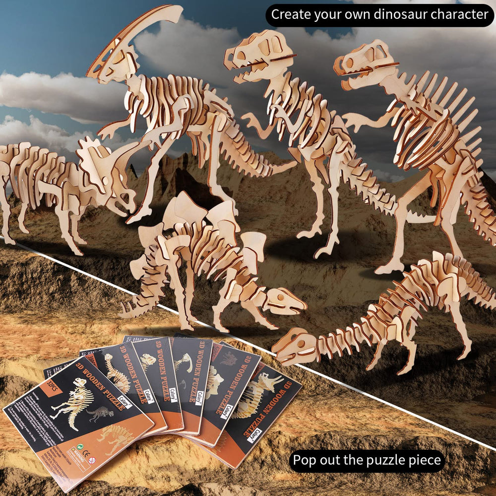 Calary 3D wooden dinosaurs: six models to assemble and display