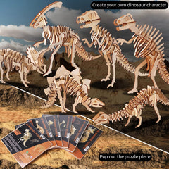 Calary 3D wooden dinosaurs: six models to assemble and display