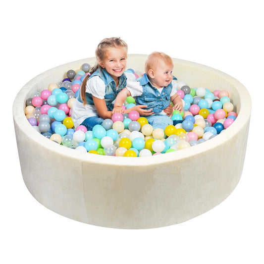 CALEPTONG foam ball pit round shape in coral fleece for safe toddler play indoors.
