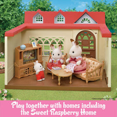 Calico Critters interchangeable materials for sofa and armchair enable quick redesigns.
