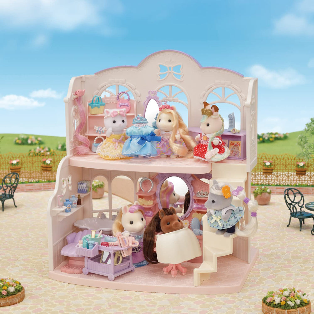 Calico Critters Pony's Stylish Hair Salon styling station vanity offers creative hairstyling stories