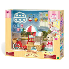 Calico Critters Popcorn Trike with rotating wheels enhances interactive play.