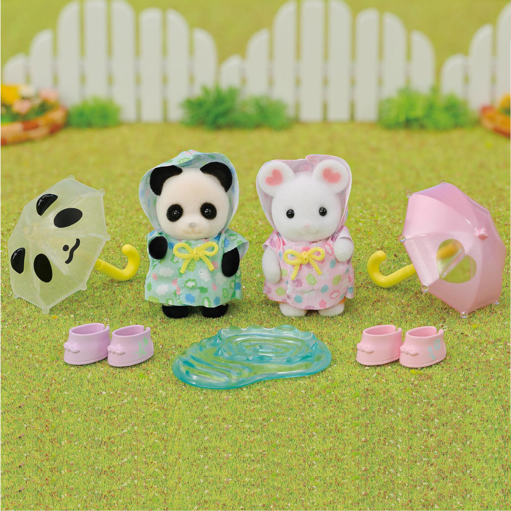 Calico Critters Rainy Day Duo shown with compatible sets for expanded play.