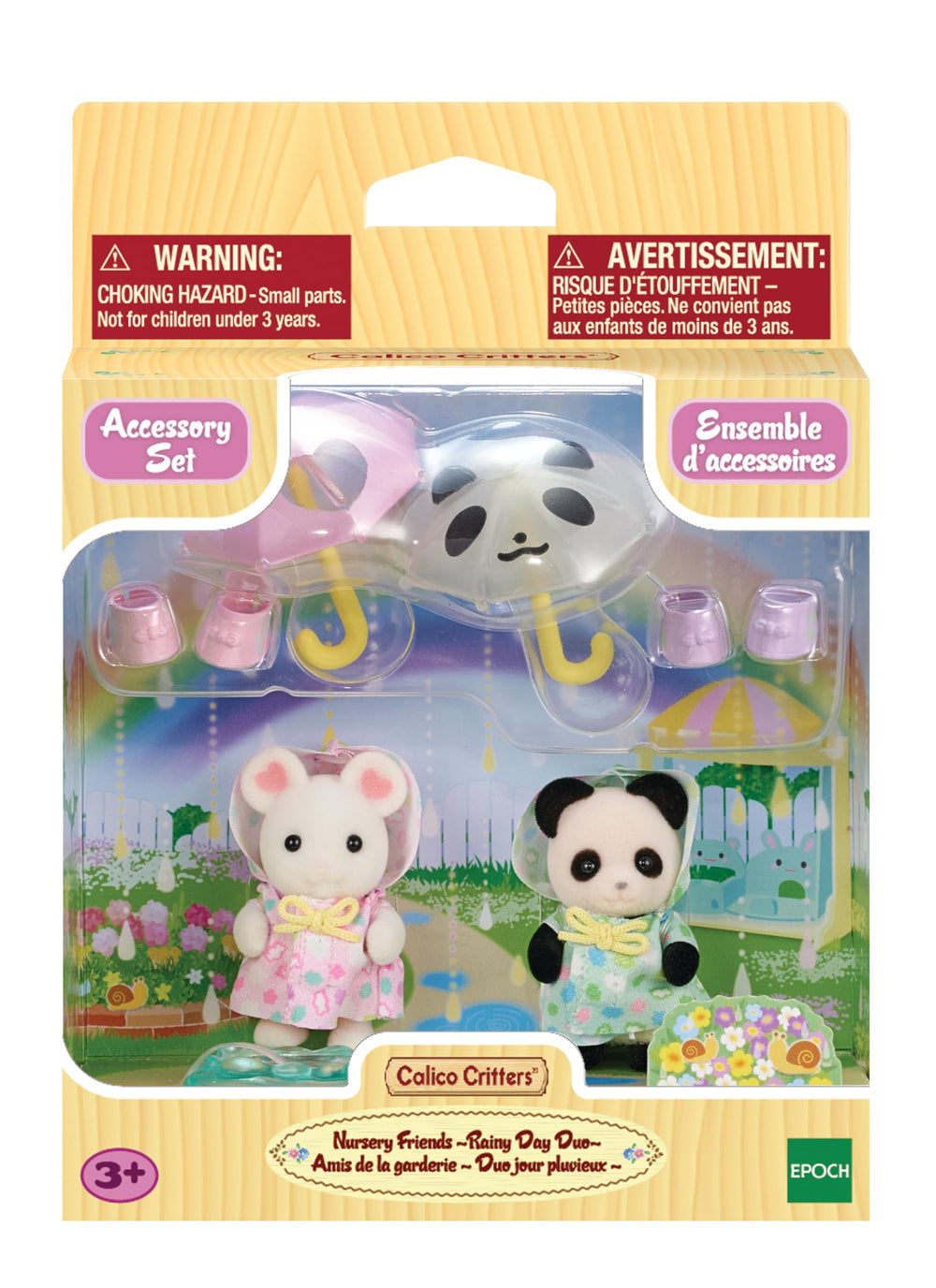 Calico Critters Rainy Day umbrellas and wellies fit small hands for pretend adventures.