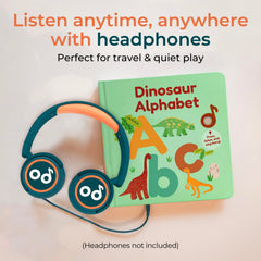Cali's Books headphone jack enables quiet, portable learning during travel or quiet time.