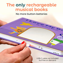 Cali's Books I Love My Body buttons on page encourage interactive learning through music.