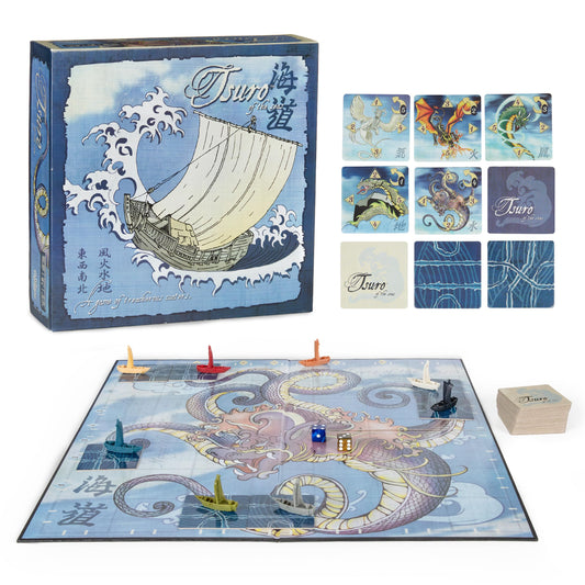 Calliope Tsuro of the Seas wake tiles guiding strategic ship routes.