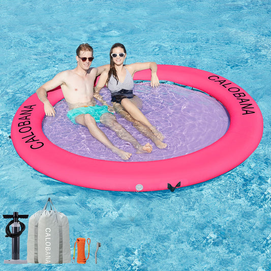 CALOBANA 8ft round inflatable dock pink, ideal for lounging on calm water