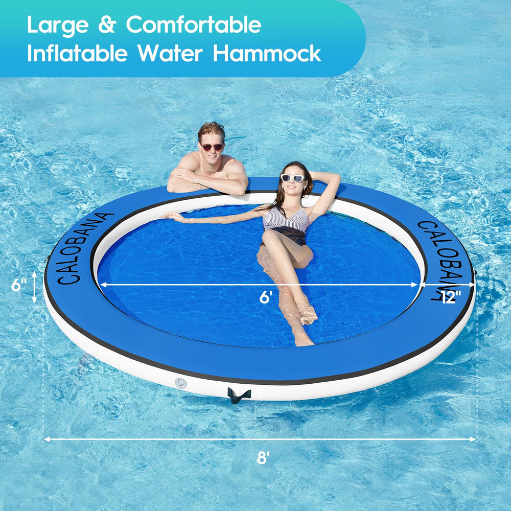 CALOBANA 8ft water hammock in use, comfortable lounging on calm water.