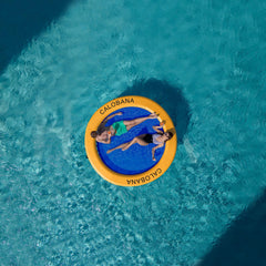 CALOBANA round floating mat used as sun deck for relaxing on lake