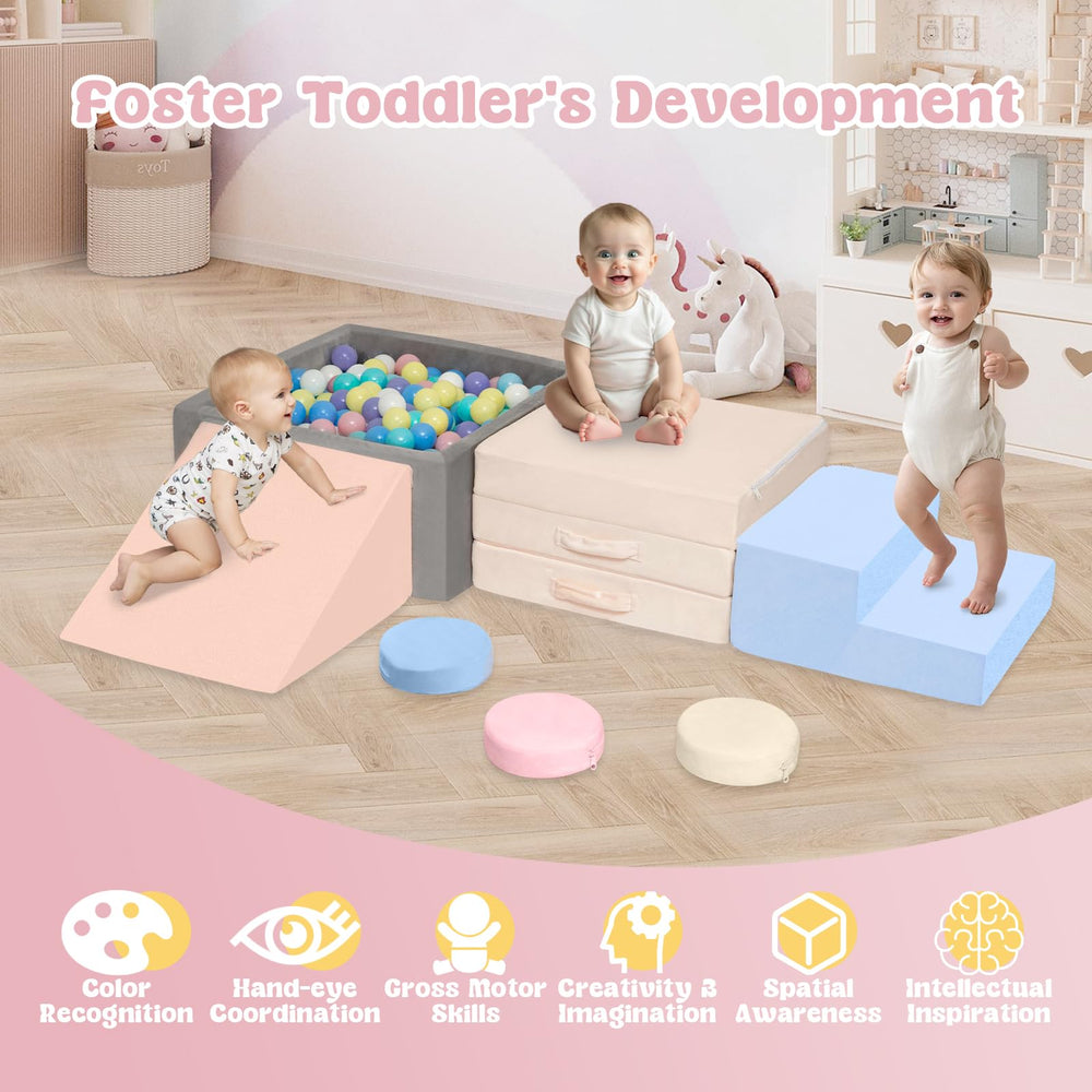 CAMELUS foam climbing blocks offer soft, non-toxic play surfaces for curious little crawlers.