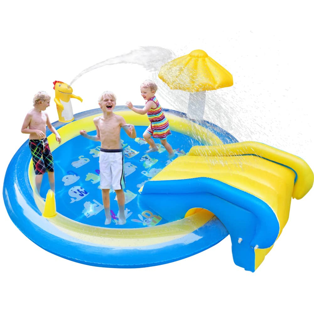 CAMIRUS Dinosaur Inflatable Play Center in full view for summer splash fun.
