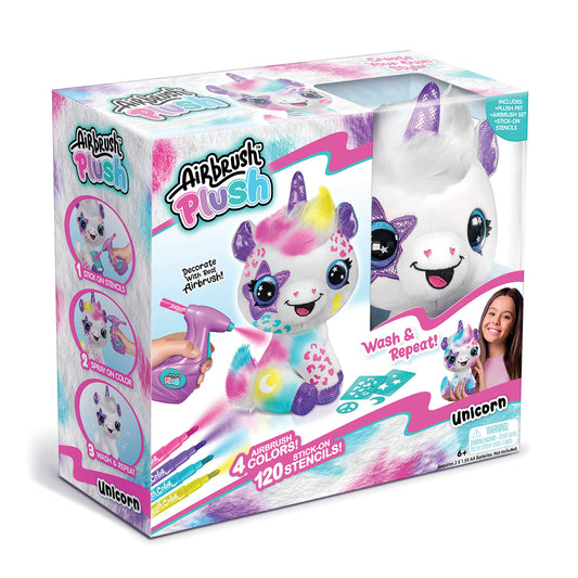 Canal Toys Personalize Airbrush Plush Unicorn Purple front view showcasing a customizable design for endless creativity.