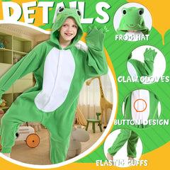 CANASOUR frog green animal onesie back view highlighting the tail for realism
