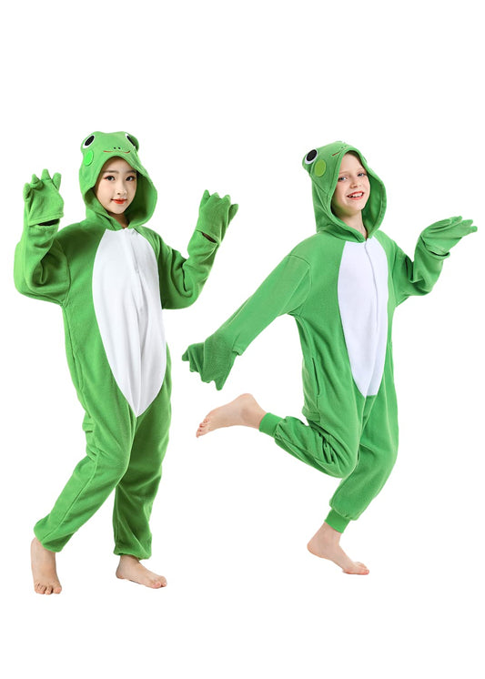 CANASOUR frog green animal onesie front view with vibrant eyes for playful cosplay