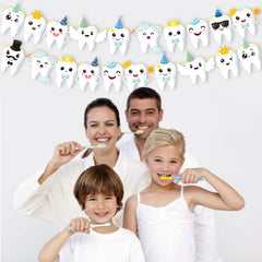 Candy Chef tooth banner pattern-three complements themes with cheerful tooth characters