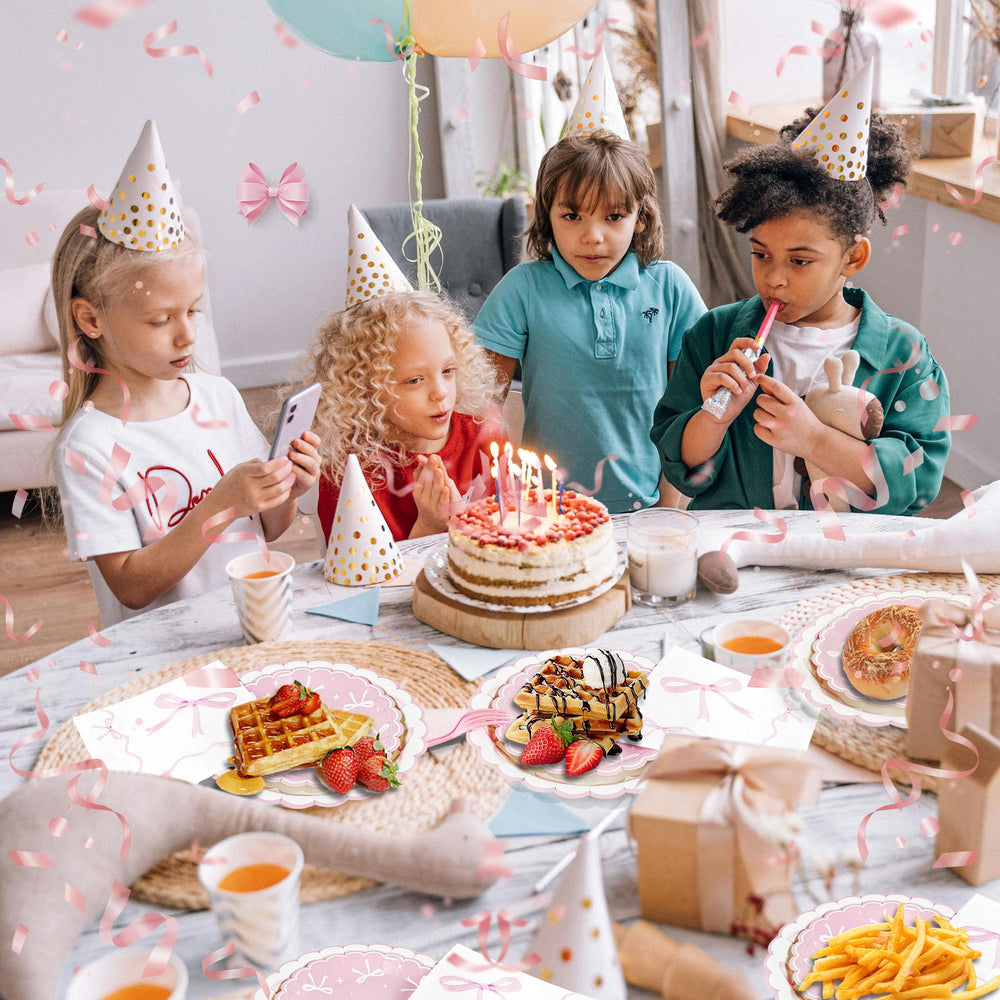 CANREVEL bow charger plates brighten the table for parties.