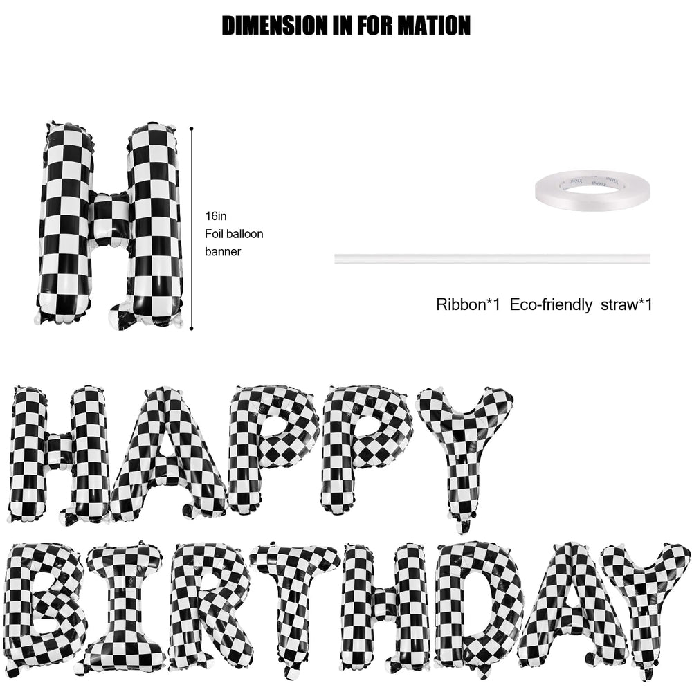 CANREVEL checkered foil balloons and letters for a race car themed party
