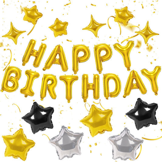 CANREVEL Happy Birthday letters banner 16in decorate wall with gold shine