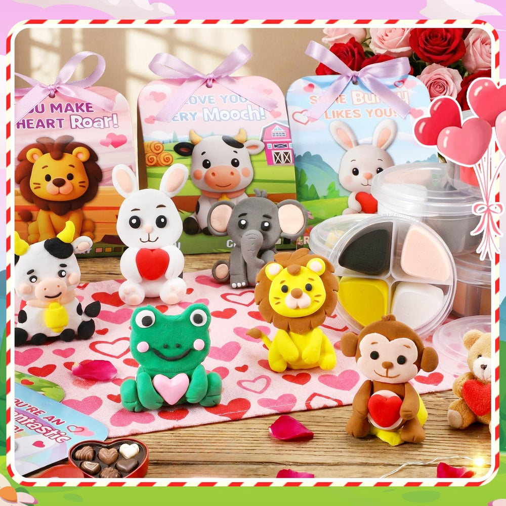 Capoda valentines clay kit cups with safety lids and four-color compartments.