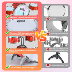 Raised drum bracket helps kids drum with full arm motion.