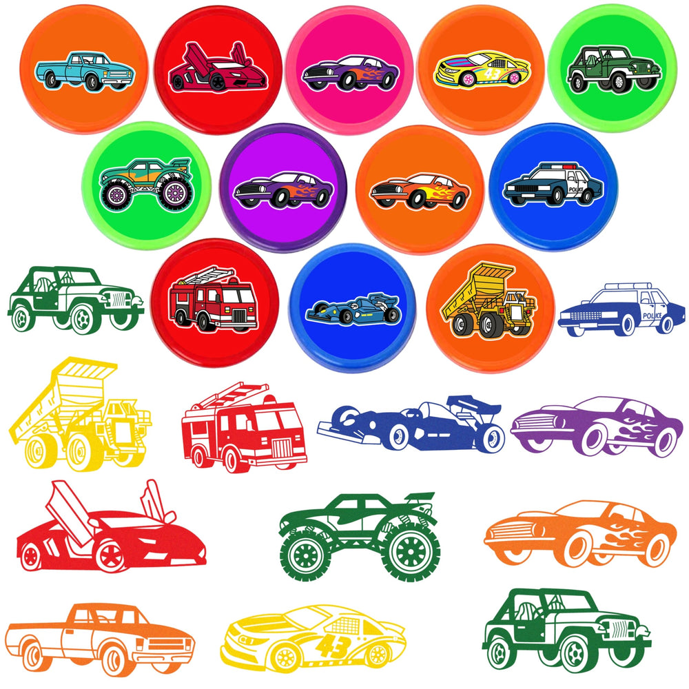 Car and Truck Stamps 12pc set party favors ideal for birthdays.