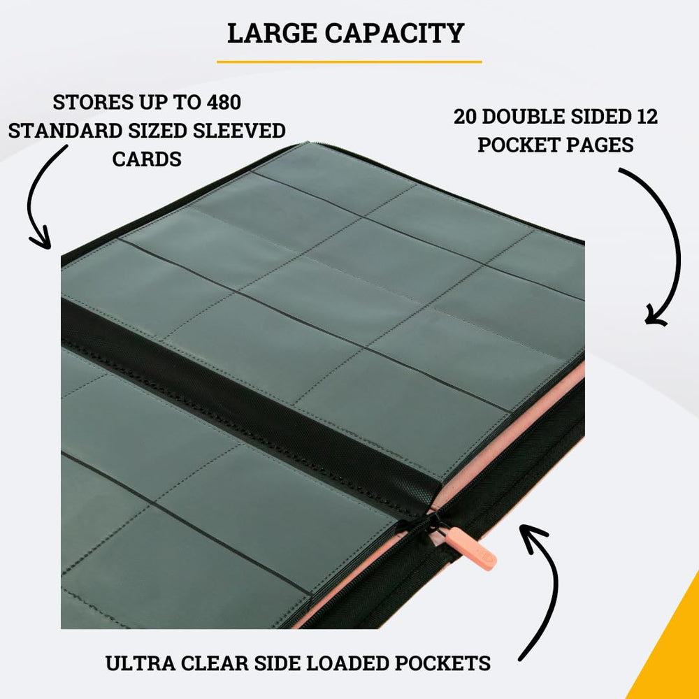 Card Guardian pink binder with side-loading pockets offering quick, protected card access.