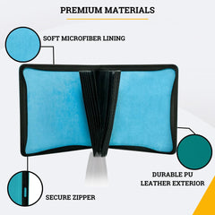 Card Guardian teal binder reinforced covers guard cards against impacts.