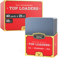 Cardboard Gold 35pt toploader front view protects cards from dust and scratches.