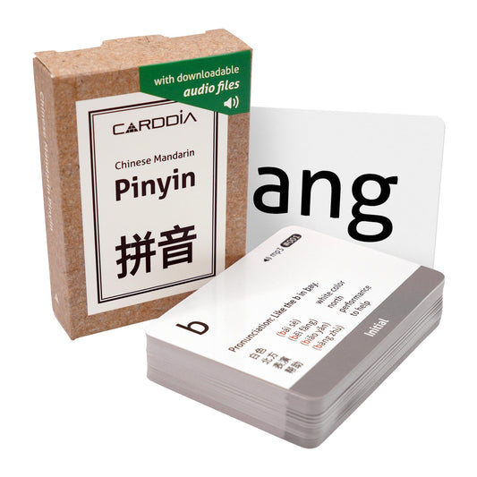CARDDIA Mandarin Pinyin flashcards cover with glossy, durable coating for travel study.