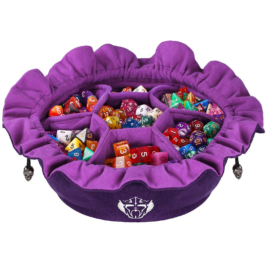 CardKingPro Immense Dice Bag with Purple Pockets keeps dice organized for quick access.