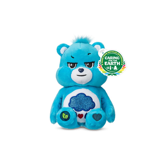 Care Bears Grumpy Bear with glitter eyes and belly badge for cozy cuddles.