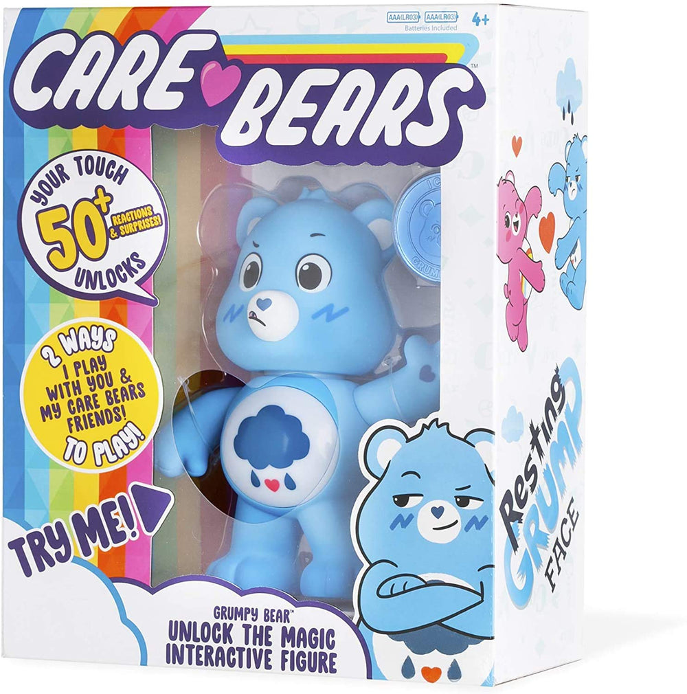 Care Bears Grumpy Bear collectible coin included for display and trading.
