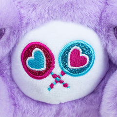 My Melody Share Bear plush with heart lollipops badge for sharing.