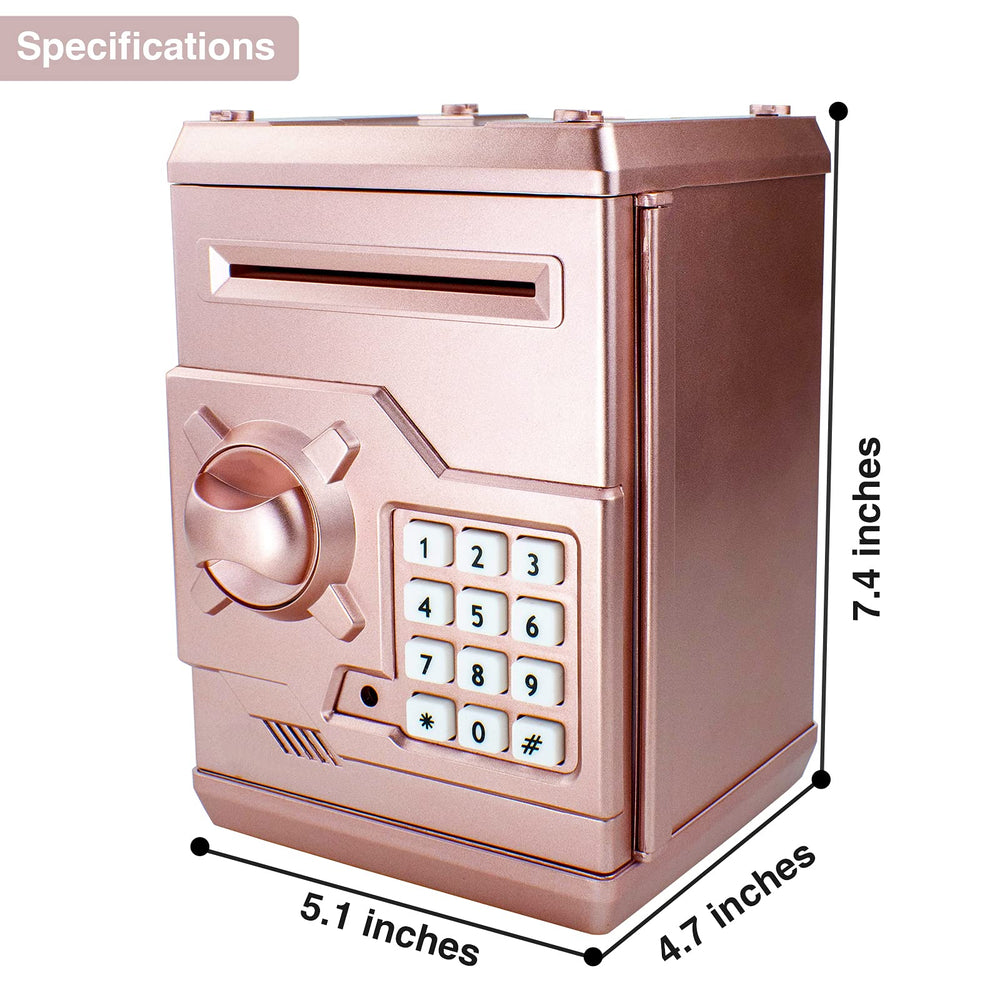 Cargooy Mini ATM Piggy Bank rose gold compact design fits desks and shelves neatly