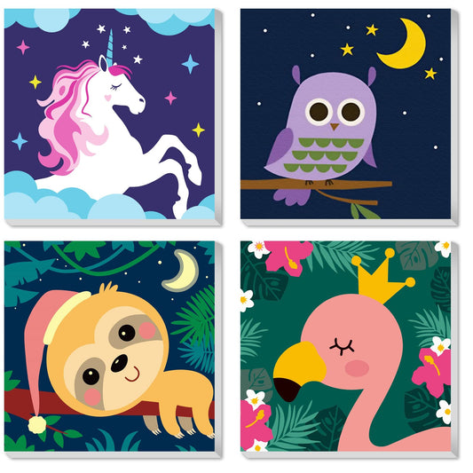 CarlonLin Paint by Numbers for Kids framed canvas collection shows four animals to spark creativity