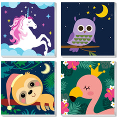 CarlonLin Paint by Numbers for Kids framed canvas collection shows four animals to spark creativity