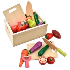 CARLORBO wooden play food peach slices for imaginative pretend meals and fine motor skills.
