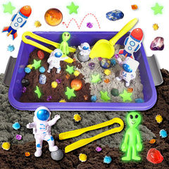 Carolart Galaxy Sensory Bin setup with colorful sand for imaginative play.