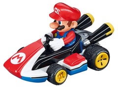 Carrera Go Mario slot car front view highlighting compact scale for home racing.