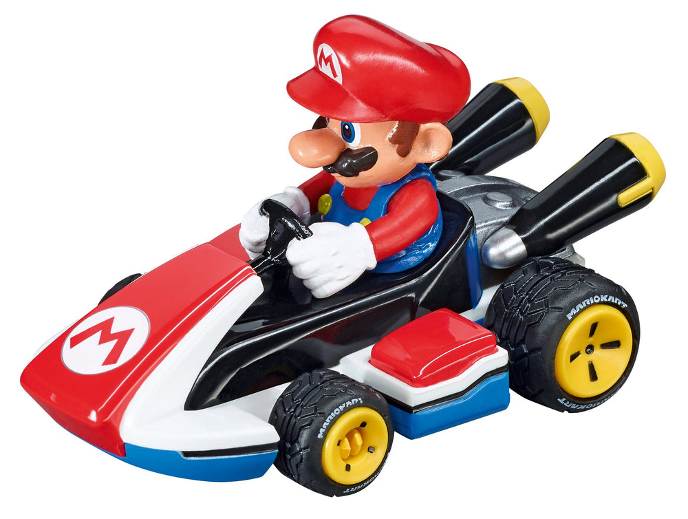 Two-piece removable jump ramp adds challenge and excitement to races.
